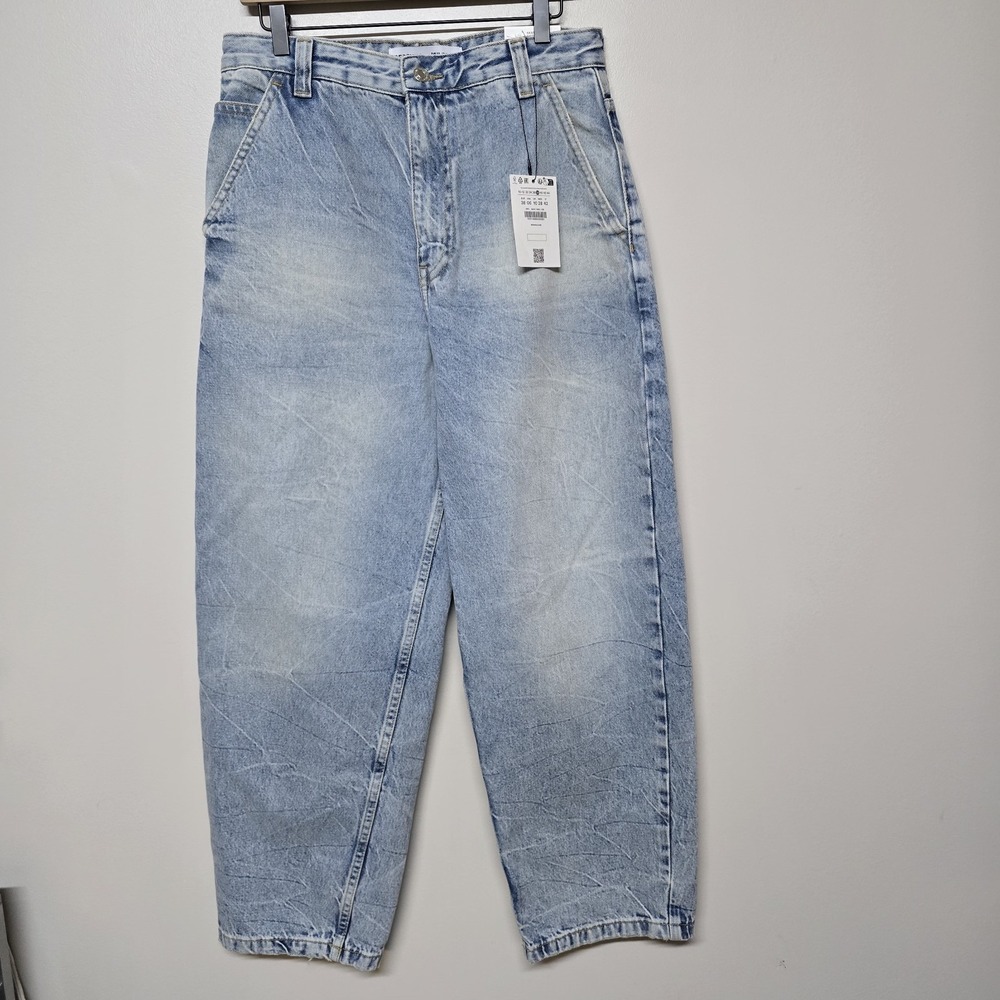 Bershka Balloon Leg Jeans Women's 6 High Rise Wide Baggy Skater Denim Light Wash